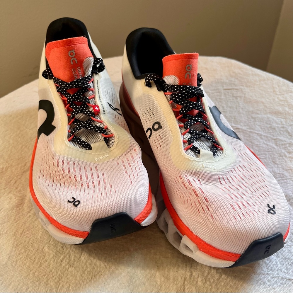 On Running Cloudmonster Women’s White Coral Running Shoes - Size 7